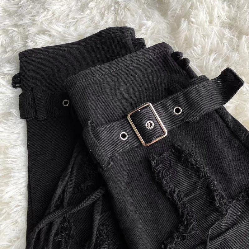 Star Embroidery Tie-neck Denim Retro Slightly Flared Women's Pile Tube Socks Leg Warmer