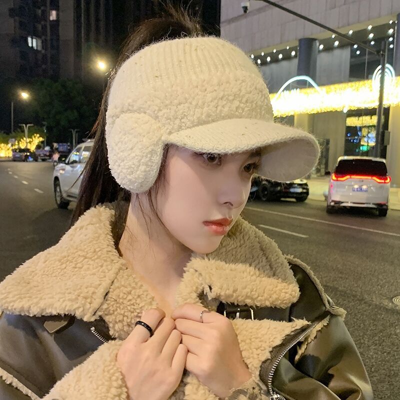 Knitted Ear Protection Duck Tongue Plus Velvet Empty Top Earmuffs Wool Hat Lady