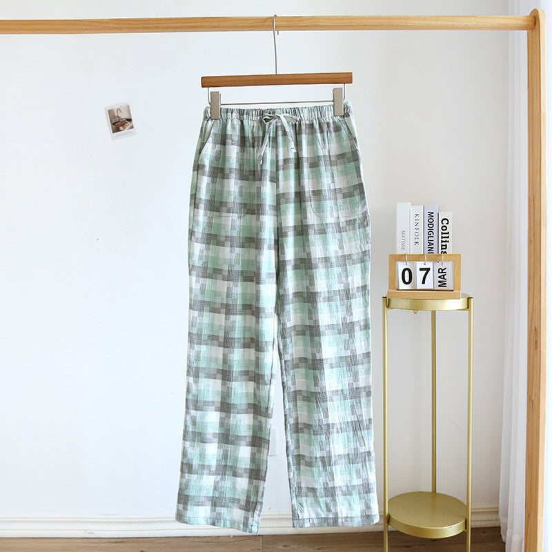 Women's Fashion Casual Cotton Plaid Gauze Trousers