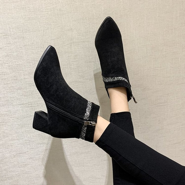 Women's Velvet Warm High-Heeled Martin Boots