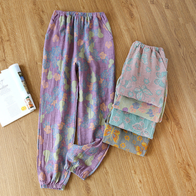 Women's Fashionable Cotton Double-layer Yarn-dyed Close-up Pajama Pants
