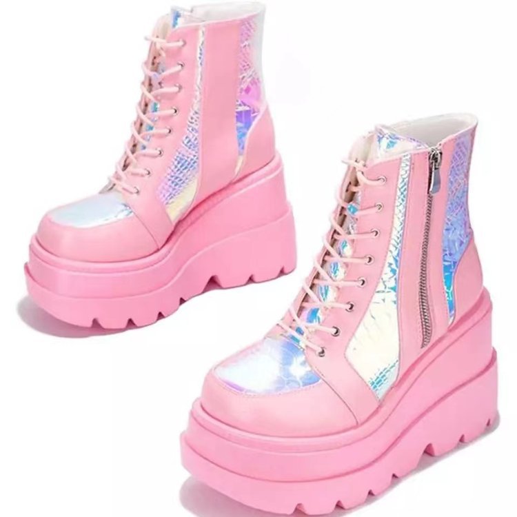 Women's Fashion Colorblock Lace Up High Top Martin Boots