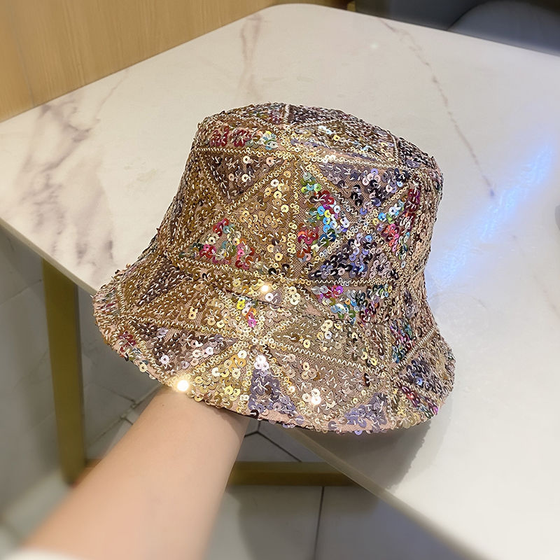 Women's Fashion Mixed Color Sequins Bucket Hat Foldable