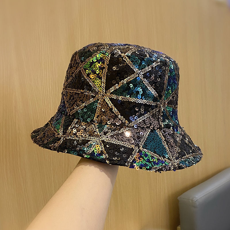 Women's Fashion Mixed Color Sequins Bucket Hat Foldable