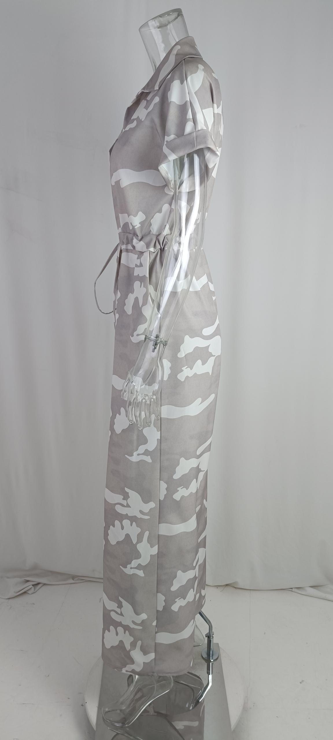 Mode Polo krave, printet, knaplukning, snøredetalje jumpsuit