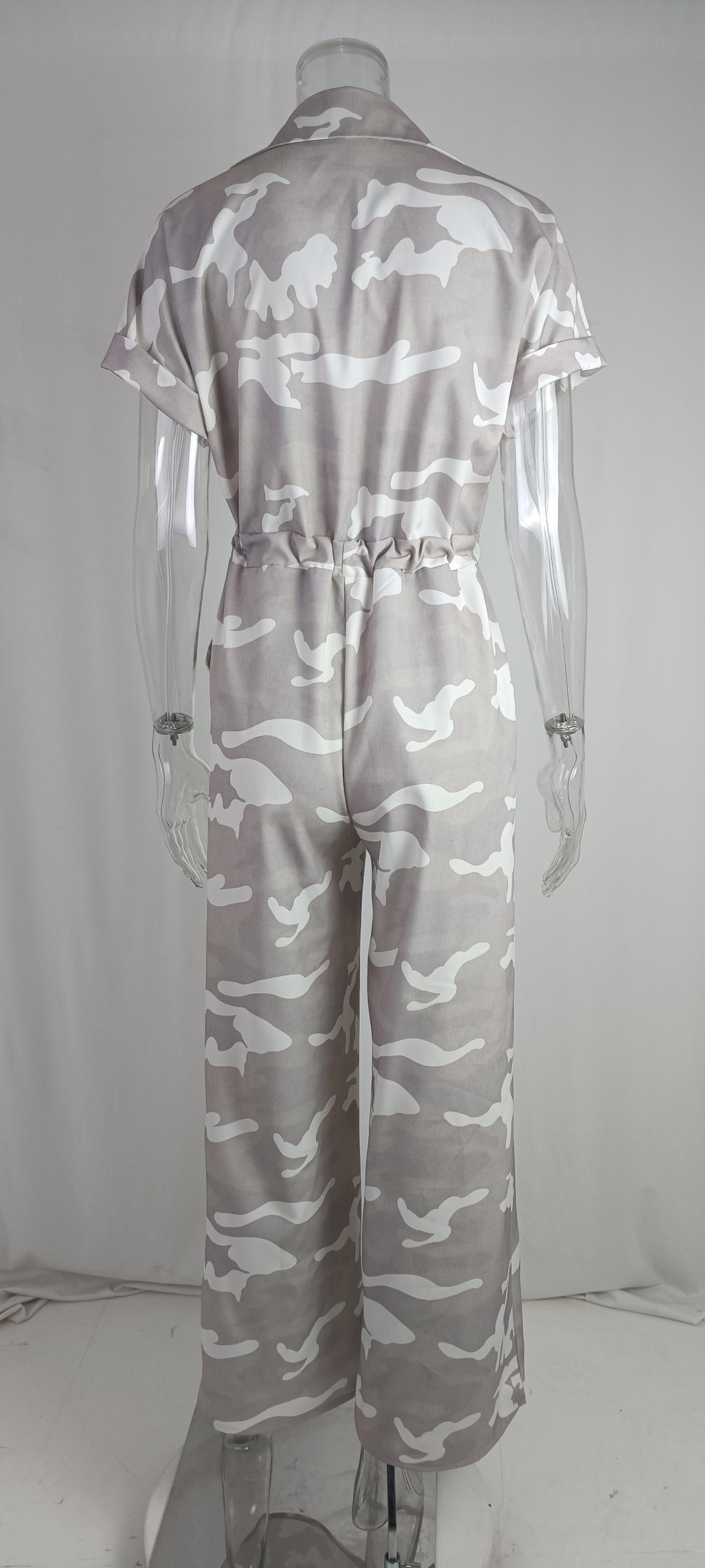 Mode Polo krave, printet, knaplukning, snøredetalje jumpsuit