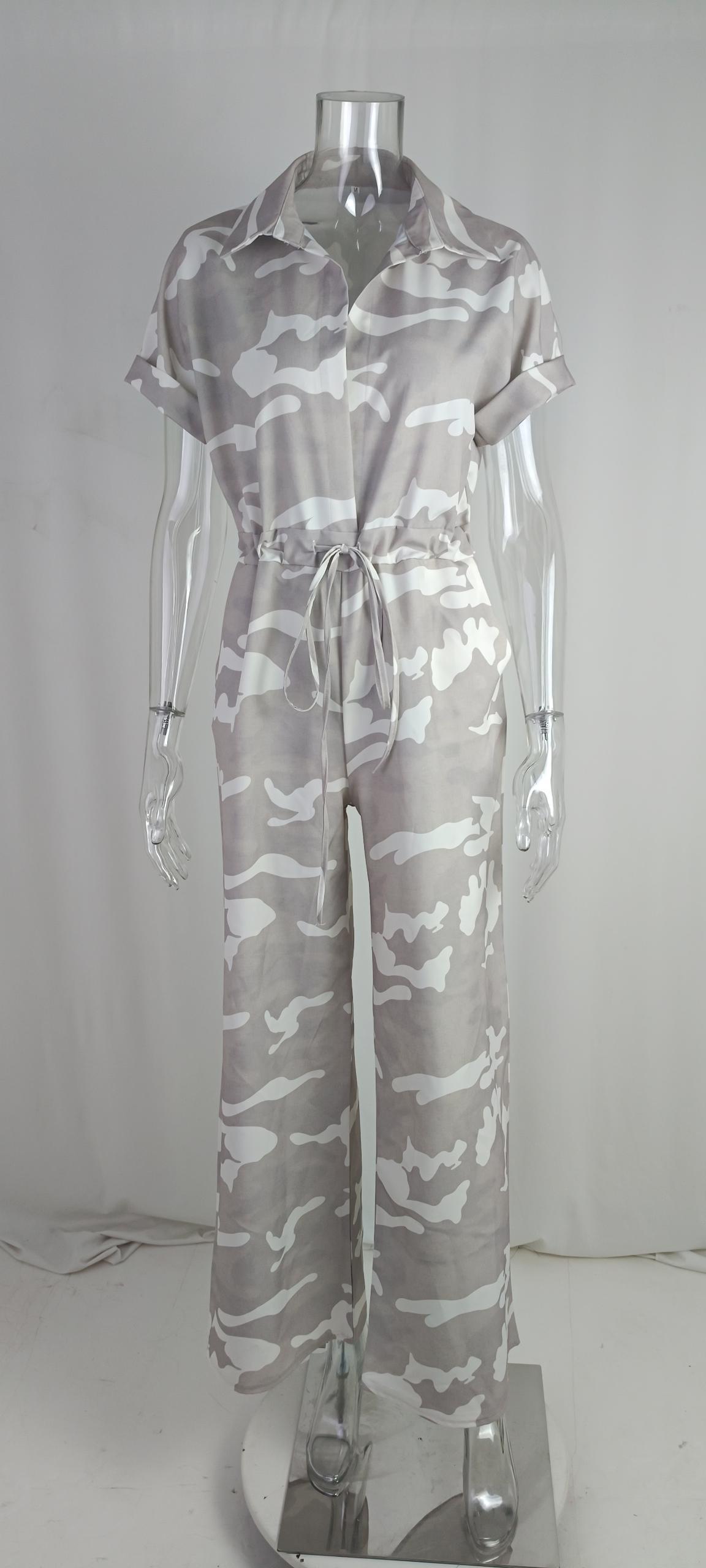 Mode Polo krave, printet, knaplukning, snøredetalje jumpsuit