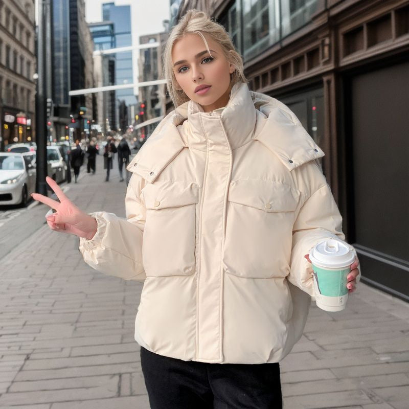 Popular Workwear With Pocket Cotton-padded Jacket Women's Short High-looking