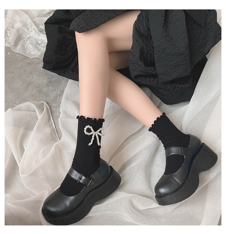 Women's Pearl Bow Fungus Pure Cotton Socks
