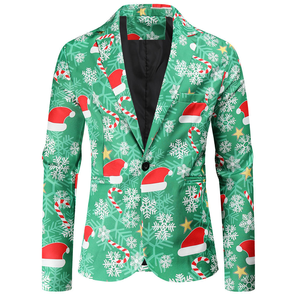 Men's Christmas Printing Casual Suit Jacket