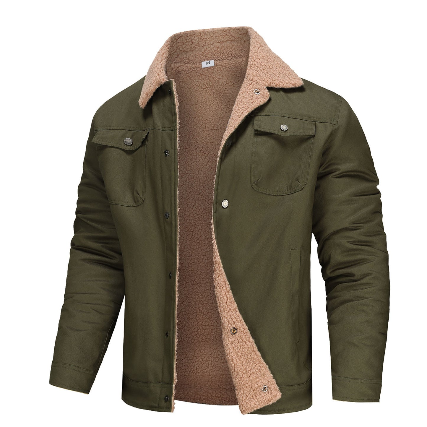 Men's Coat Winter Warm Workwear Coat Multi-pocket Casual Thickening Coat Solid Color Retro Lamb Wool