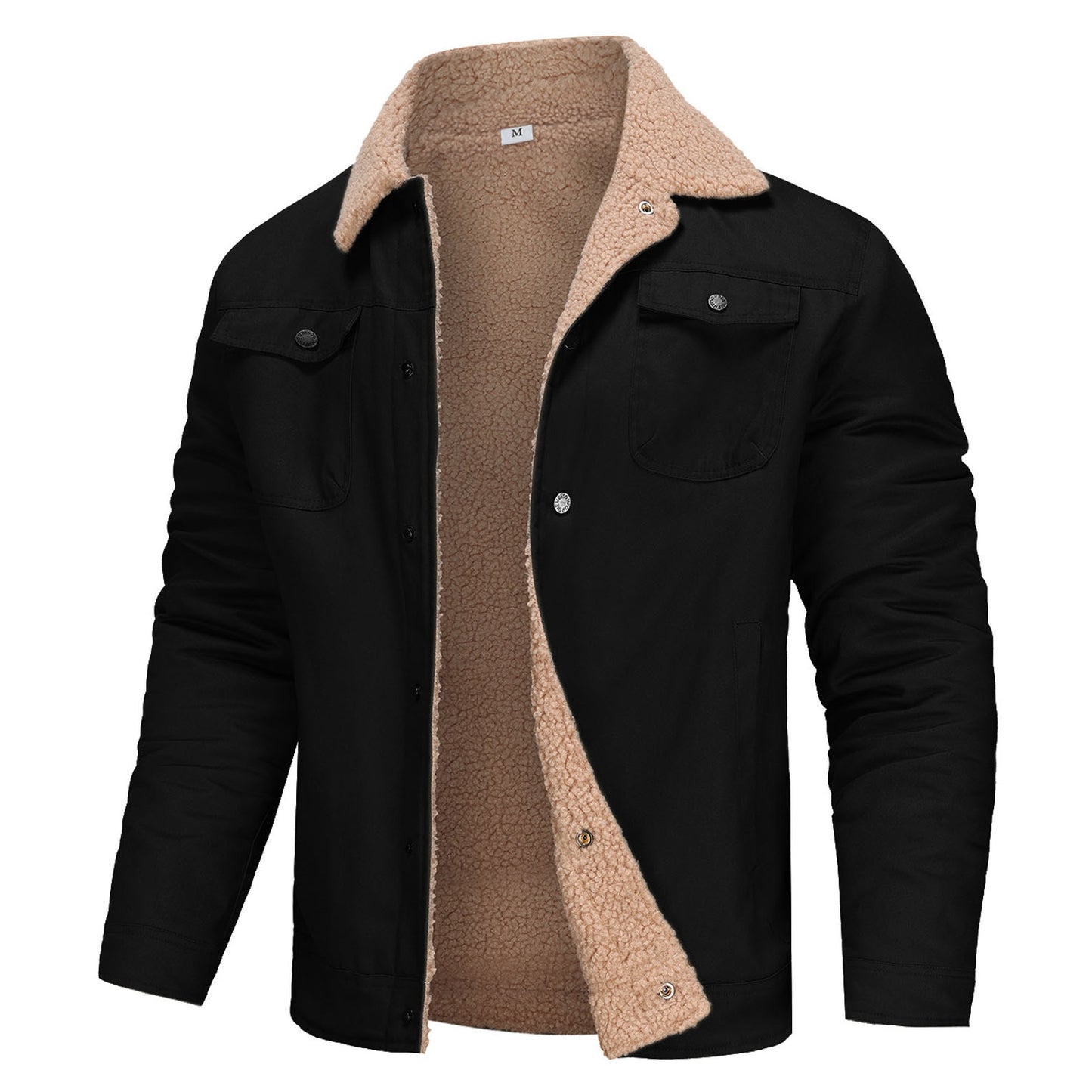Men's Coat Winter Warm Workwear Coat Multi-pocket Casual Thickening Coat Solid Color Retro Lamb Wool