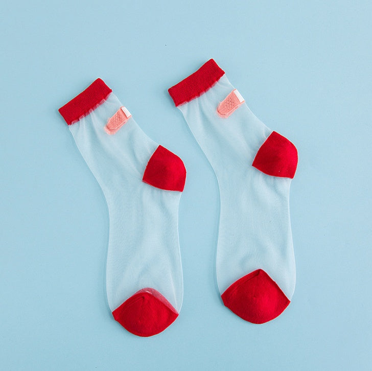 Japanese personality creative heel band-aid fun cotton socks stitching glass socks