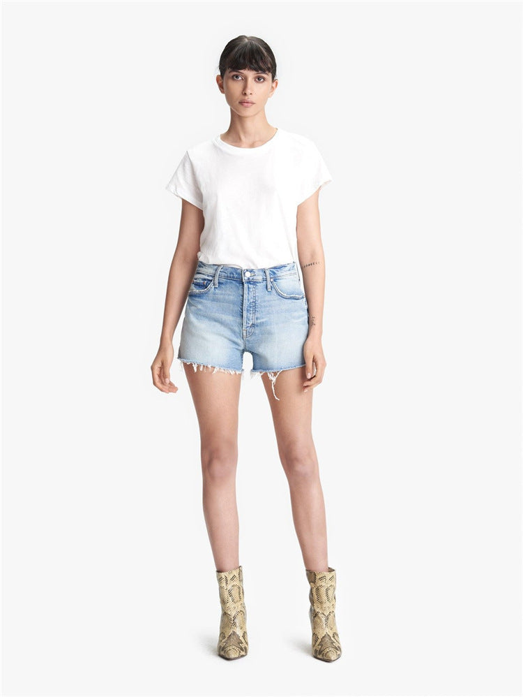 Frayed love high-waisted denim shorts