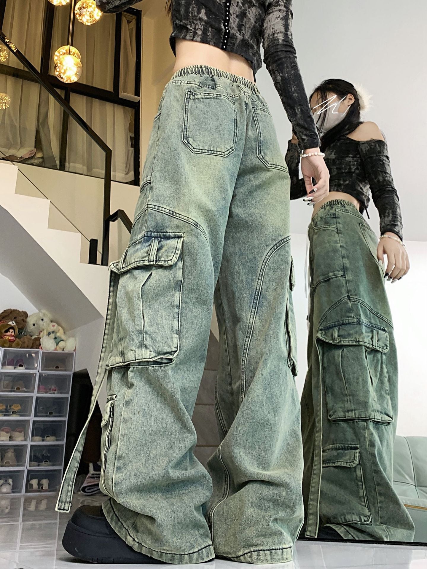 Vintage Jeans Worn Looking Washed-out Overalls For Women