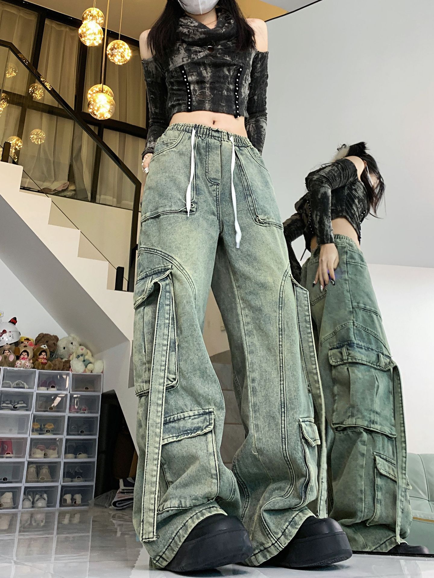 Vintage Jeans Worn Looking Washed-out Overalls For Women