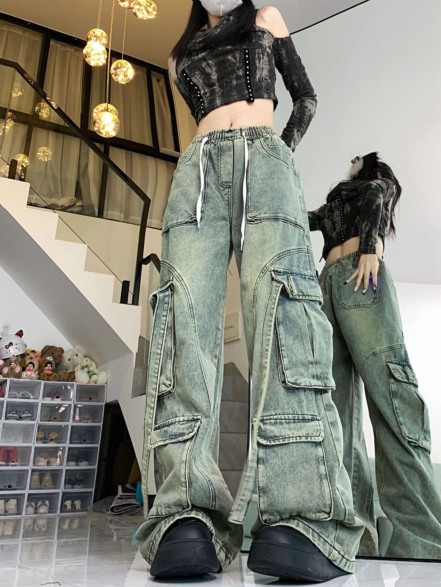 Vintage Jeans Worn Looking Washed-out Overalls For Women