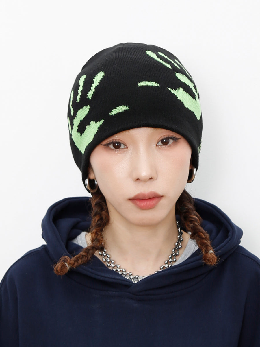 Autumn And Winter Green Palm Earflaps Woolen Hat