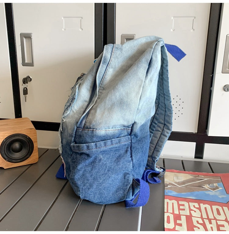 New Value Gradient Denim Backpack Women's Large Capacity