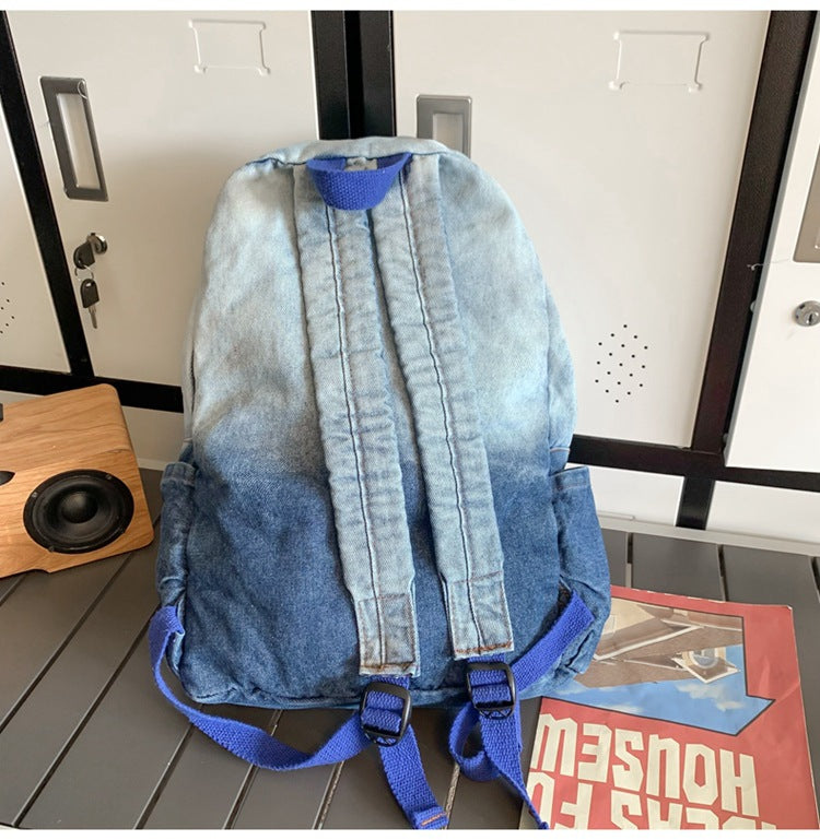 New Value Gradient Denim Backpack Women's Large Capacity