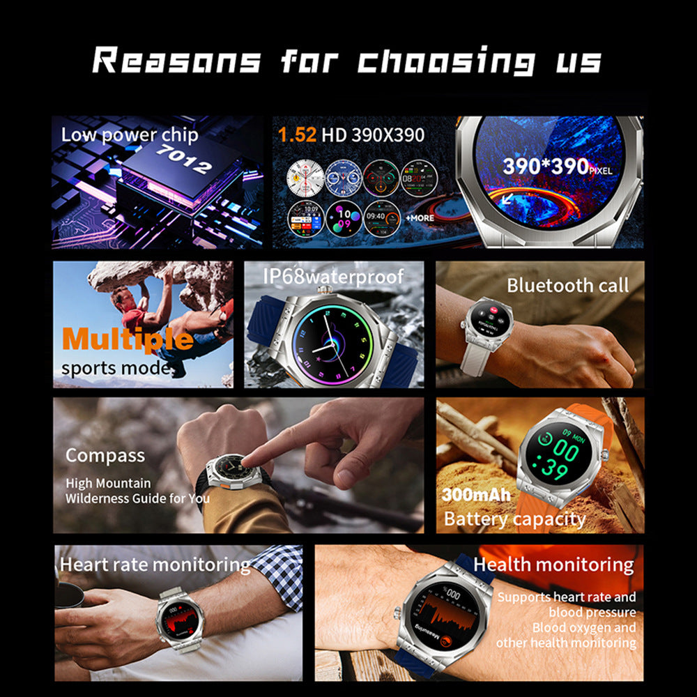Smart Watch Waterproof GPS Track Outdoor Sports Three Strap Stainless Steel