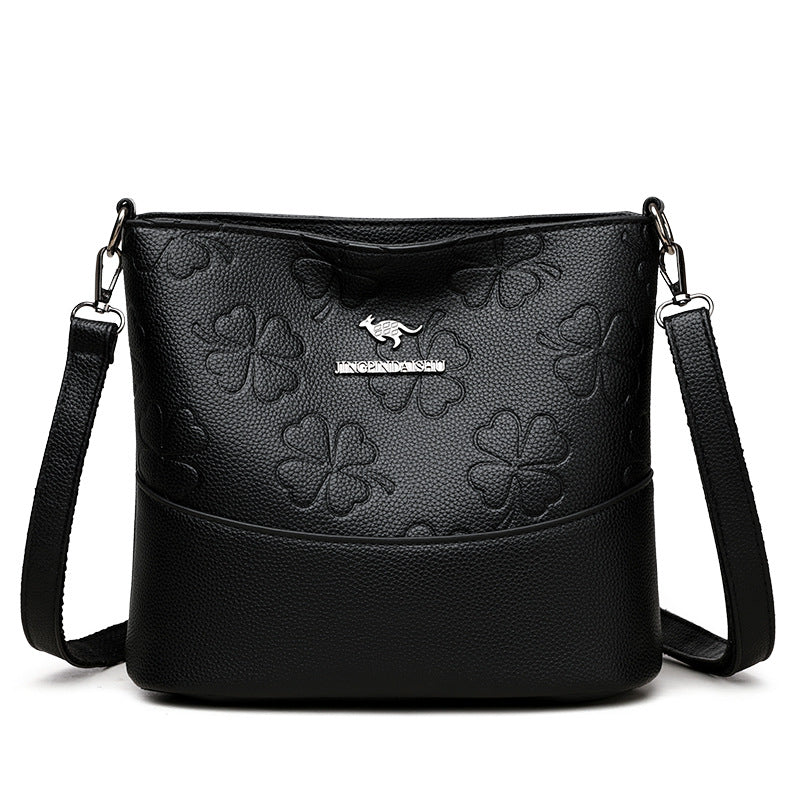 Multi-layer Soft Leather Bucket Large Capacity Women's Shoulder Messenger Bag