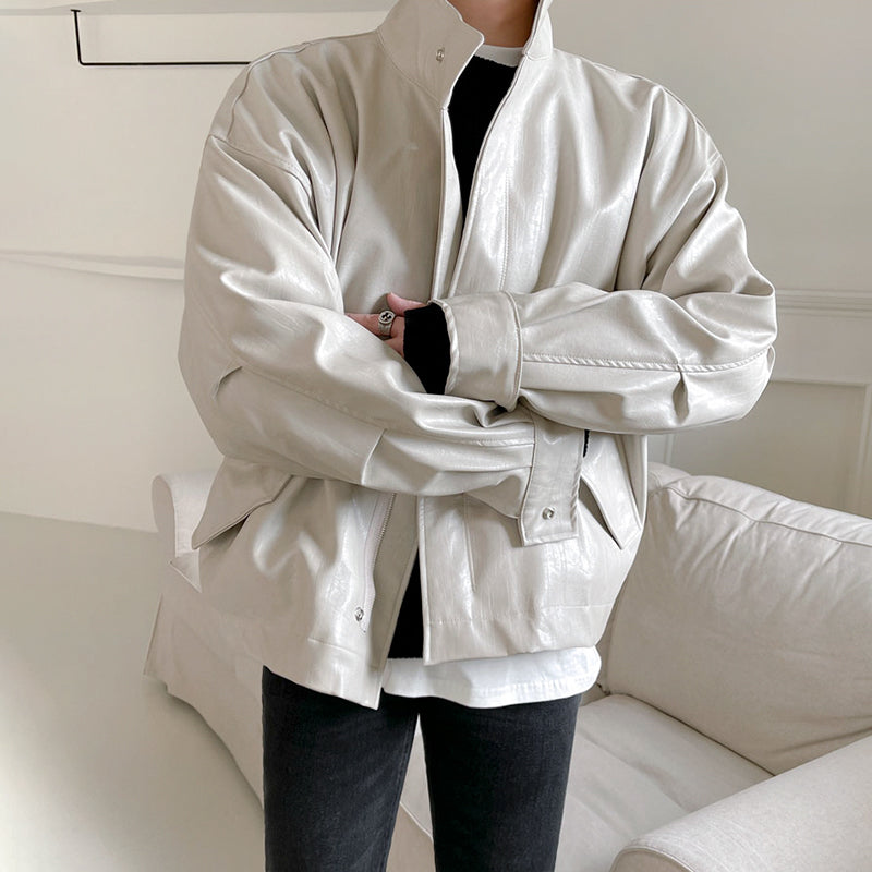 Men's Autumn And Winter Thickening Trendy Loose Rewear Leather Jacket