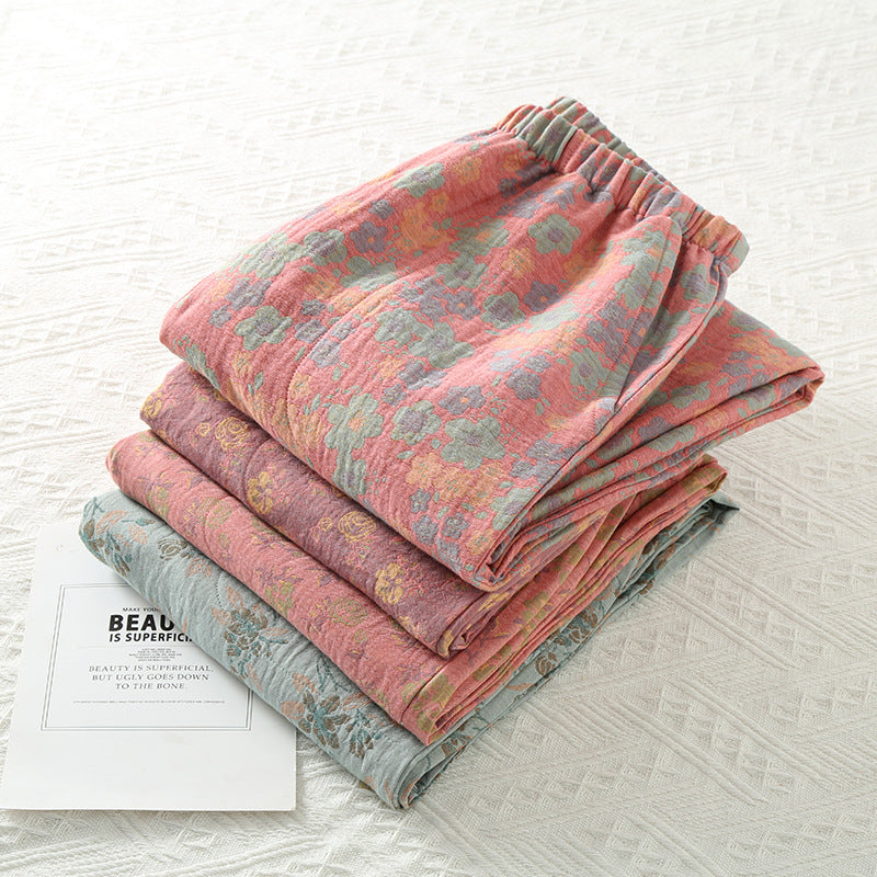 Spring And Autumn Yarn-dyed Pure Cotton Home Trousers For Women