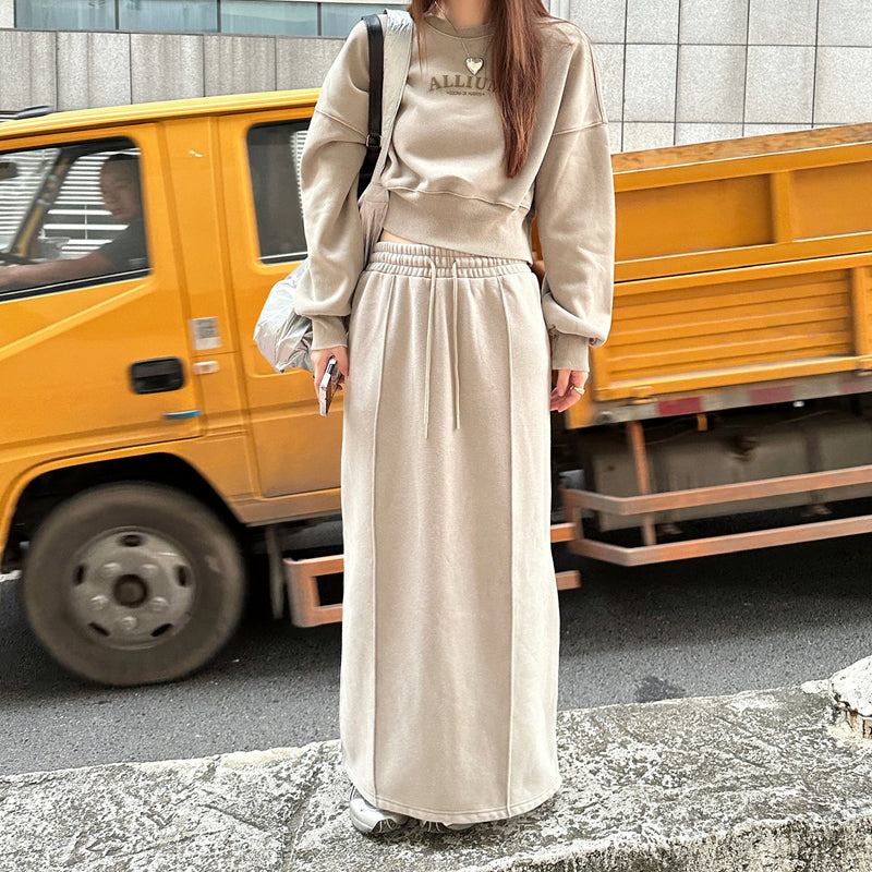 Thickened Fleece-lined Sunken Stripe Half-length Straight Slim-fit Slimming Solid Color Mid-length Dress