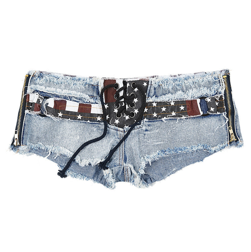 Night club women's sexy national flag low waist hole
