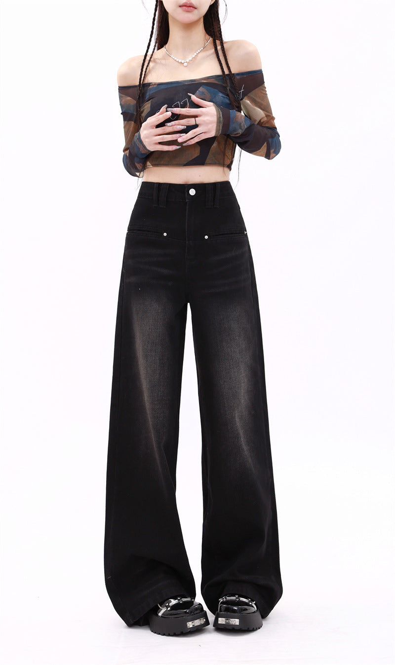 Retro Washed Straight Jeans til damer
