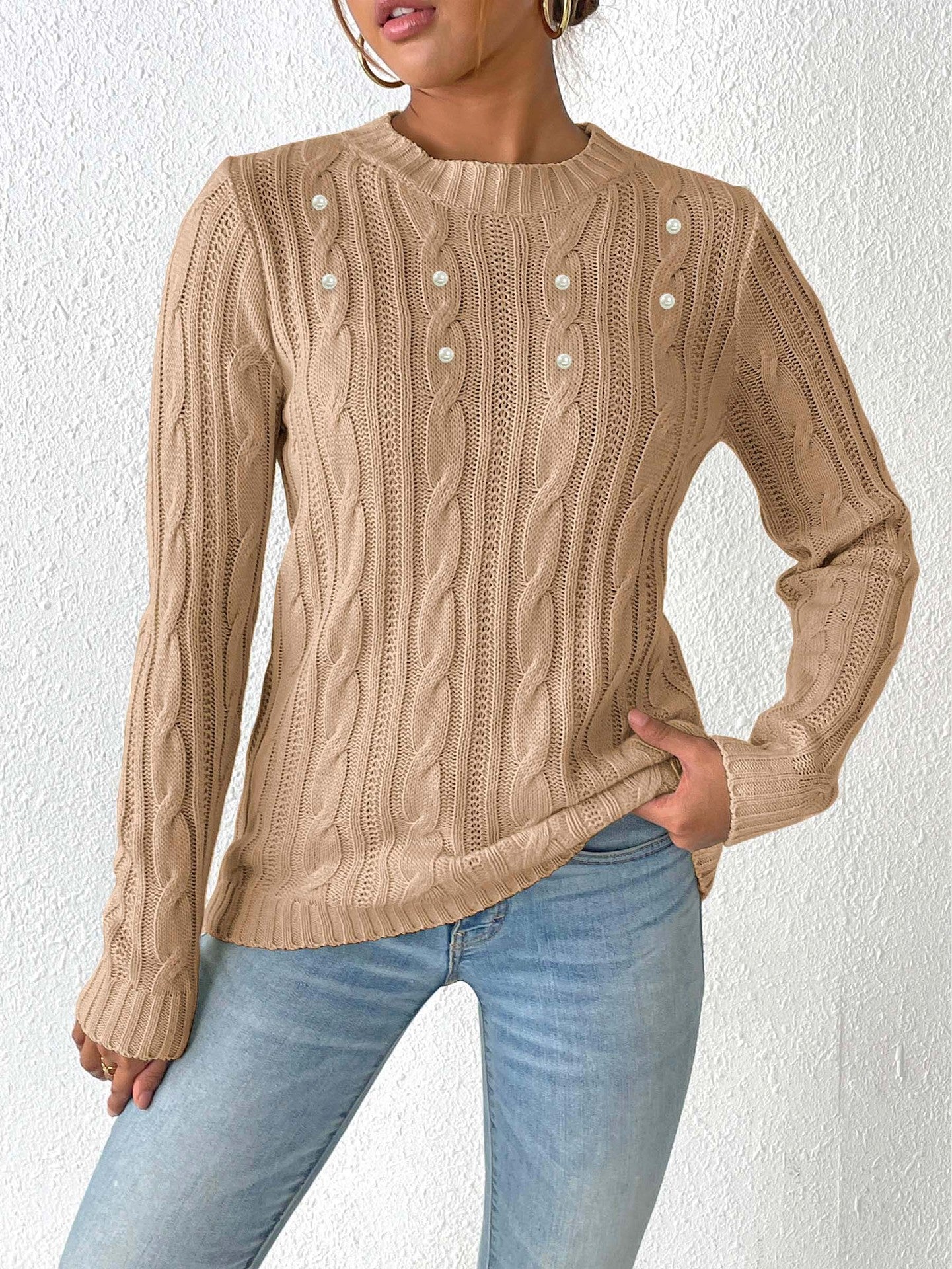 Women's Simple Pearl Beaded Sweater