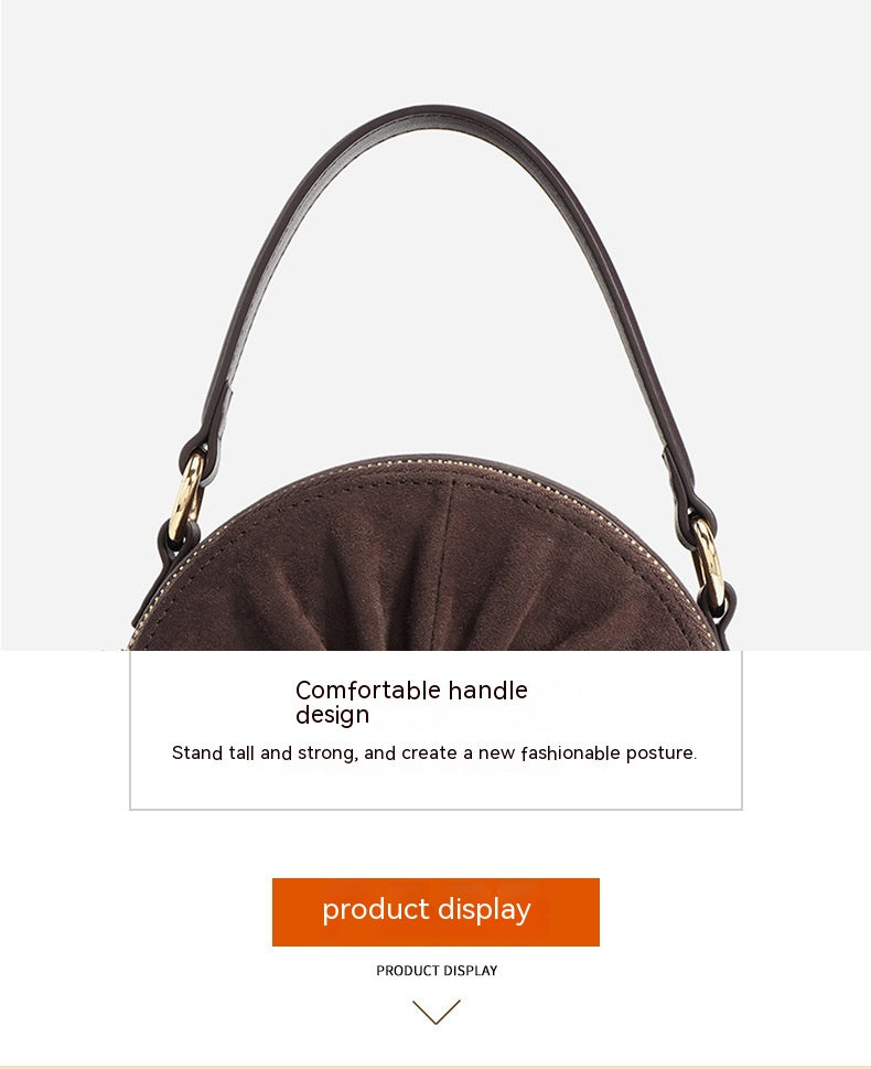 Style Round Pie Bag Genuine Leather Bag Metal Chain