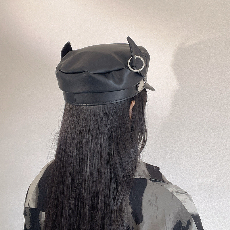 Chain Dog Ears Peaked Cap Female Autumn And Winter PU