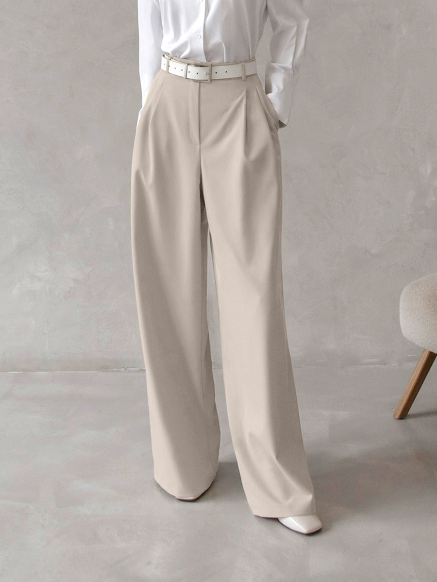 Women's Retro Classic Fashion Solid Color Loose High Waist Trousers