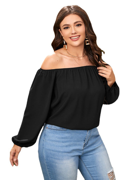 Large Size Women's European And American Solid Color Loose Collar T-shirt