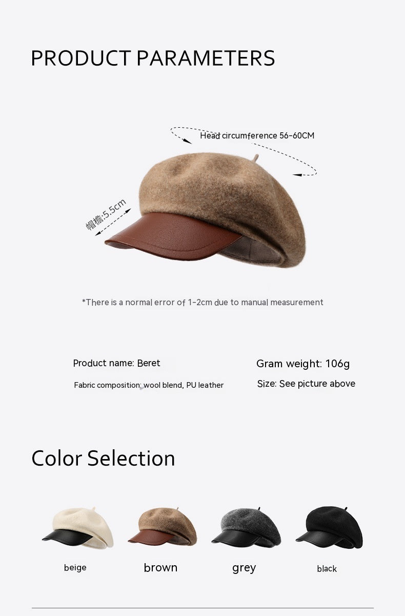Wool Blended Women's Windproof And Warm Vintage Painter Hat Beret
