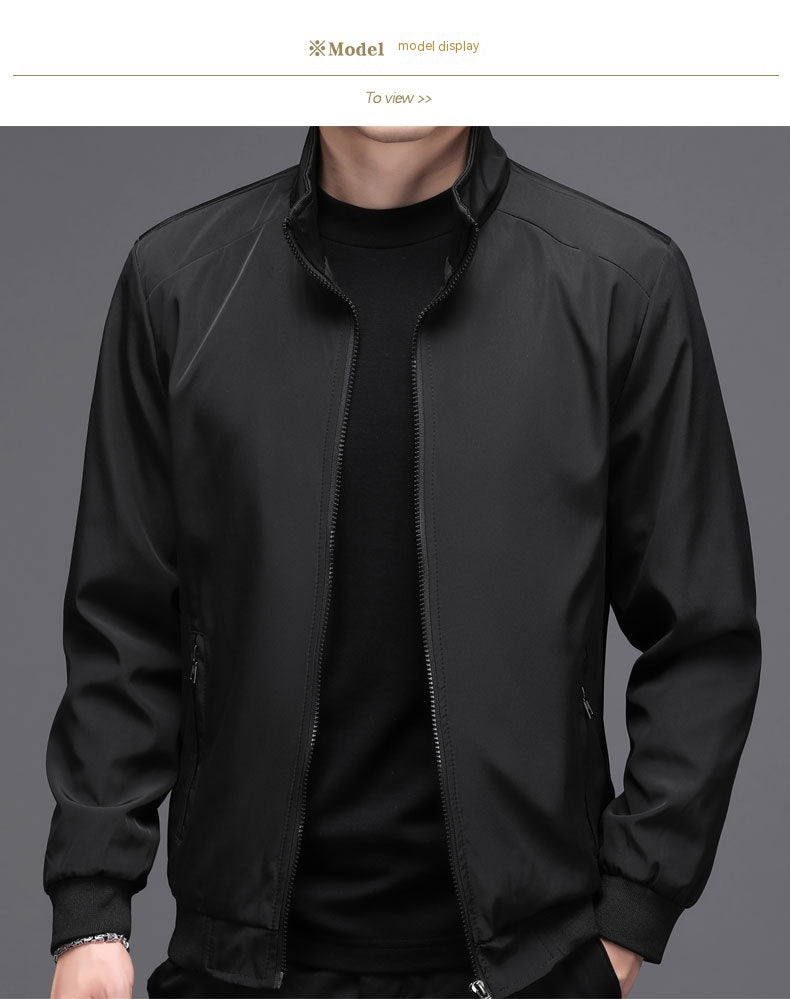 Men's Fleece-lined Solid Color Autumn Stand Collar Jacket Business Casual Jacket