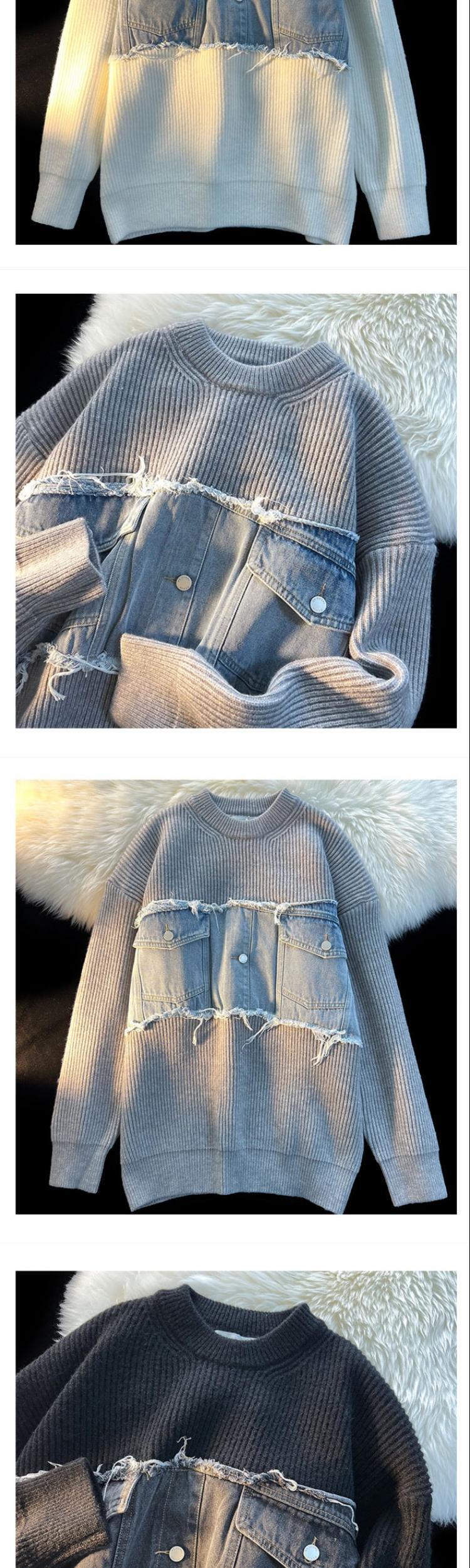 Denim Splicing Knitwear Male Early Autumn Sweater