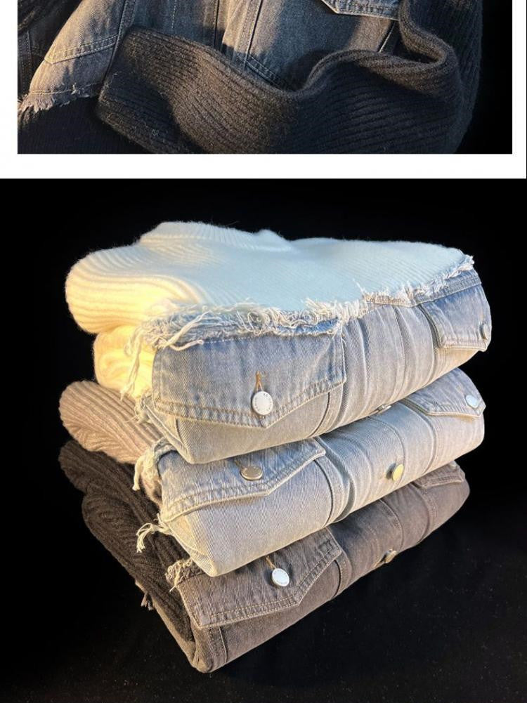 Denim Splicing Knitwear Male Early Autumn Sweater