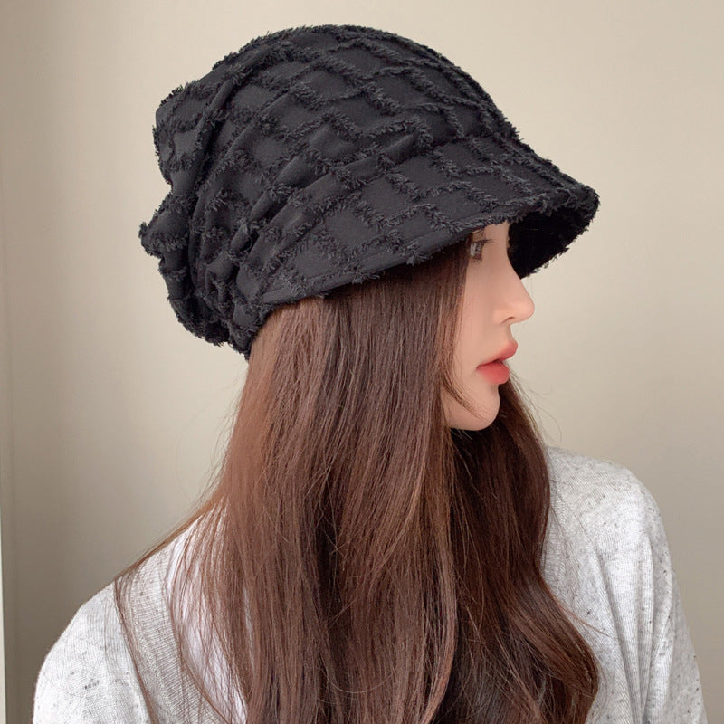 Women's Hat Solid Color With Plaid Pile Heap Cap Thin