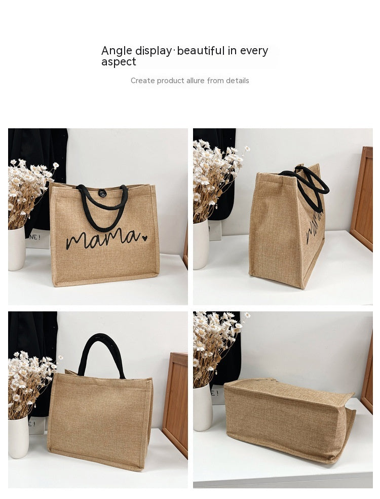 Fashion Linen Women's Bag Large Capacity Casual Shoulder Bag Korean Style Fashionable All-matching Letter Pack
