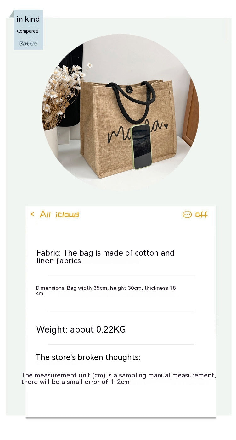 Fashion Linen Women's Bag Large Capacity Casual Shoulder Bag Korean Style Fashionable All-matching Letter Pack