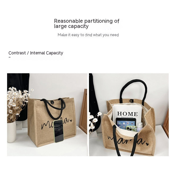 Fashion Linen Women's Bag Large Capacity Casual Shoulder Bag Korean Style Fashionable All-matching Letter Pack