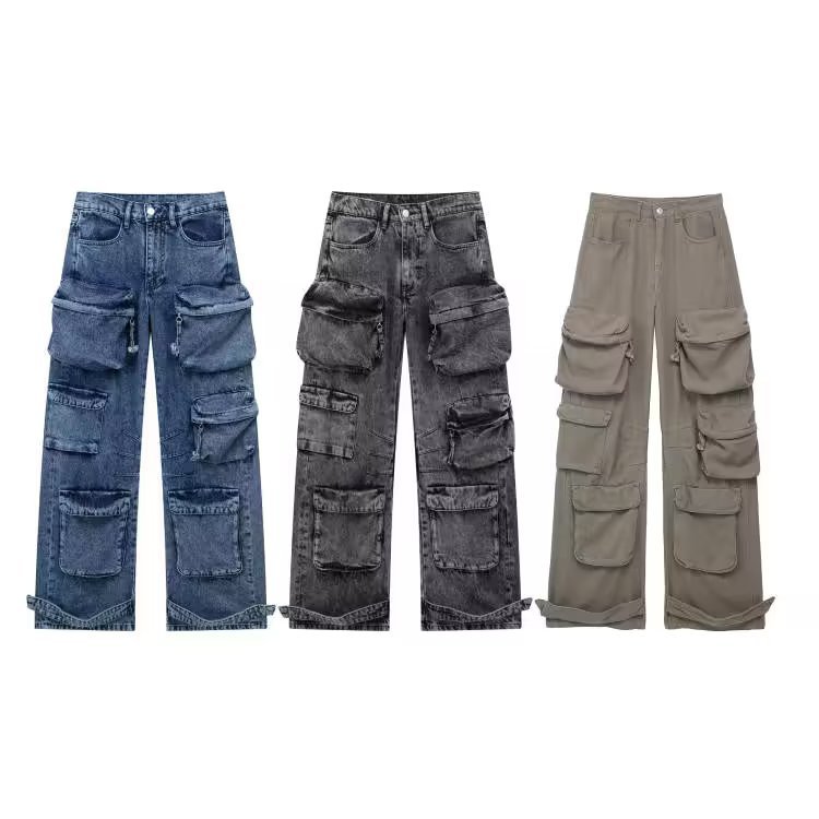 Temperament Leisure Multi-pocket High Waist Work Clothes Jeans