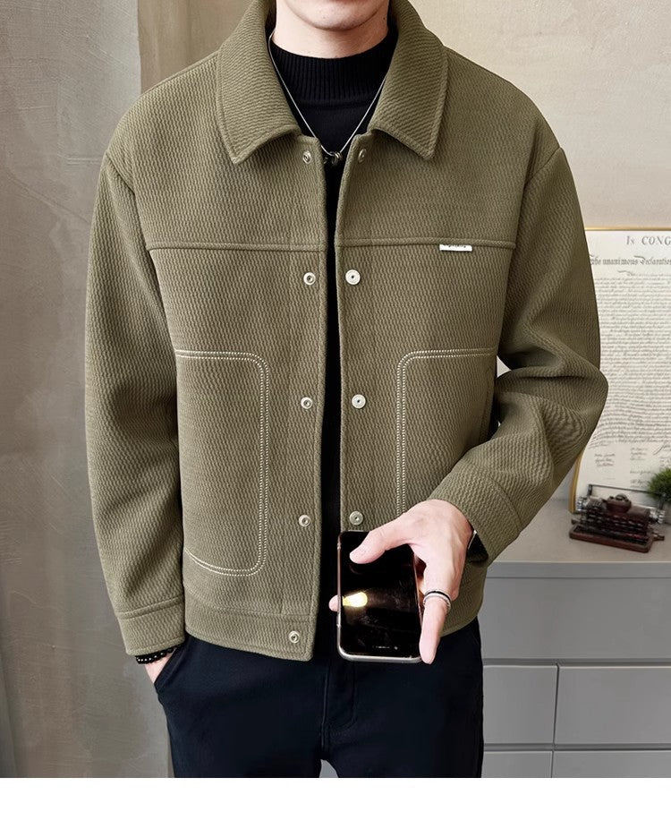 Men's Thickened Fashion All-matching Polo Collar Jacket Casual Coat Top