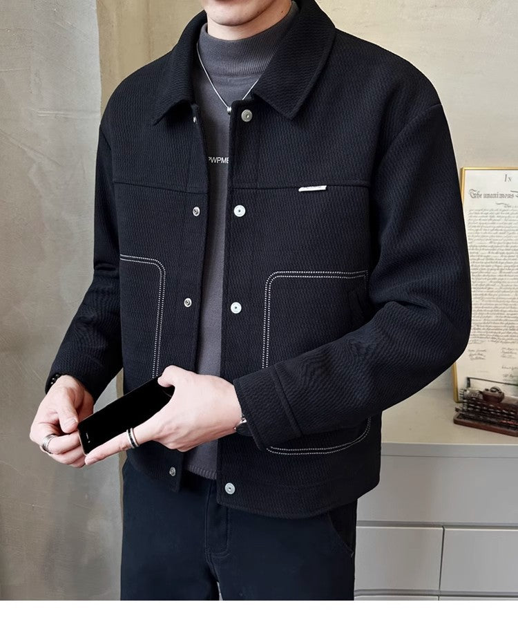 Men's Thickened Fashion All-matching Polo Collar Jacket Casual Coat Top