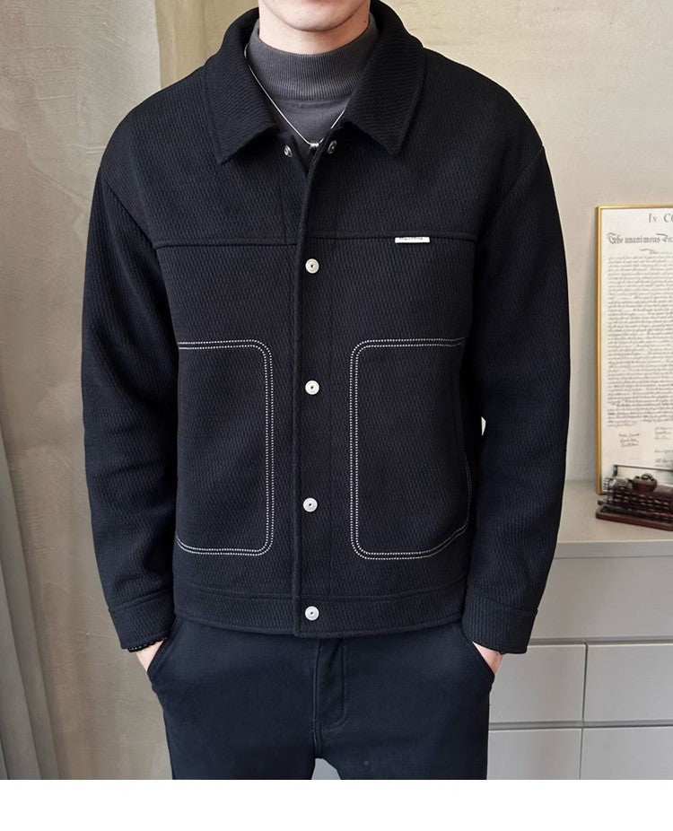 Men's Thickened Fashion All-matching Polo Collar Jacket Casual Coat Top