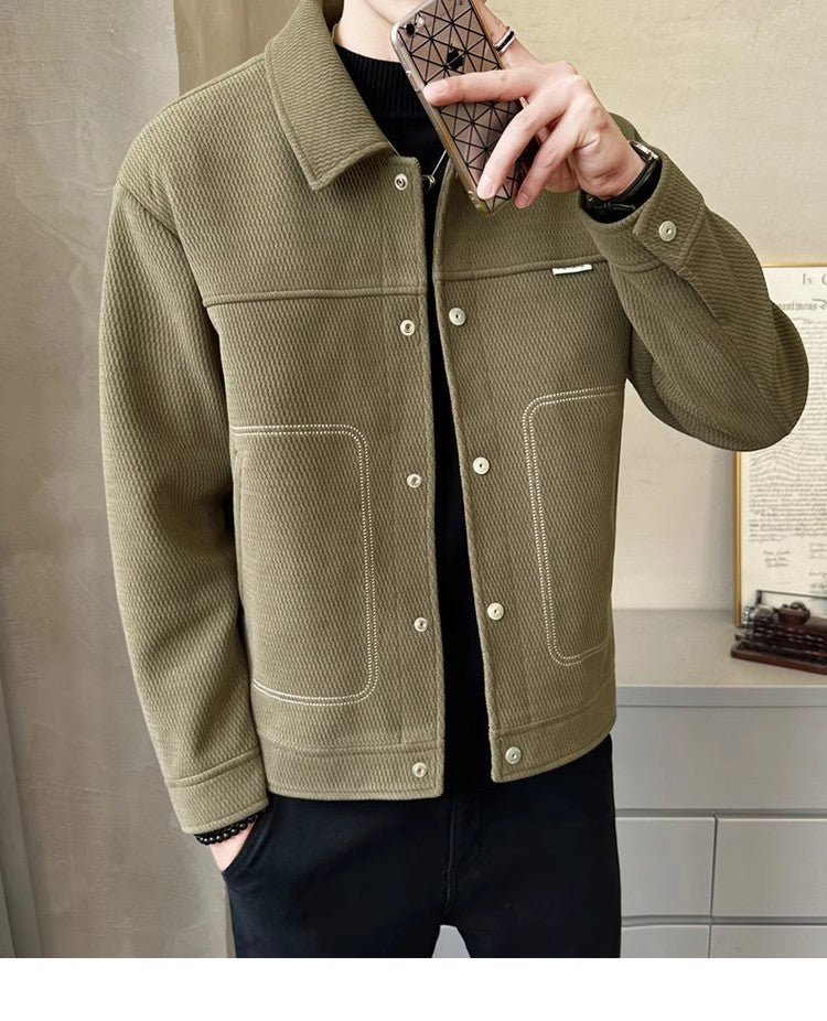 Men's Thickened Fashion All-matching Polo Collar Jacket Casual Coat Top