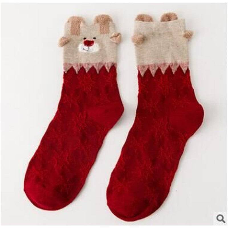 Christmas  Theme Red Natal Year Socks